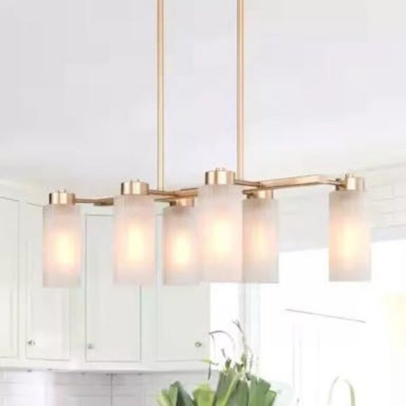 Lnc Modern Matte Brass Chandelier Linear Classic Deep Gold 6-Light - Picture 1 of 5